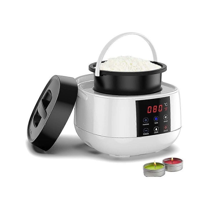 Vas de topit ceara pentru lumanari, alb, 500ml, cu display LED, set pentru fabricarea lumanarilor