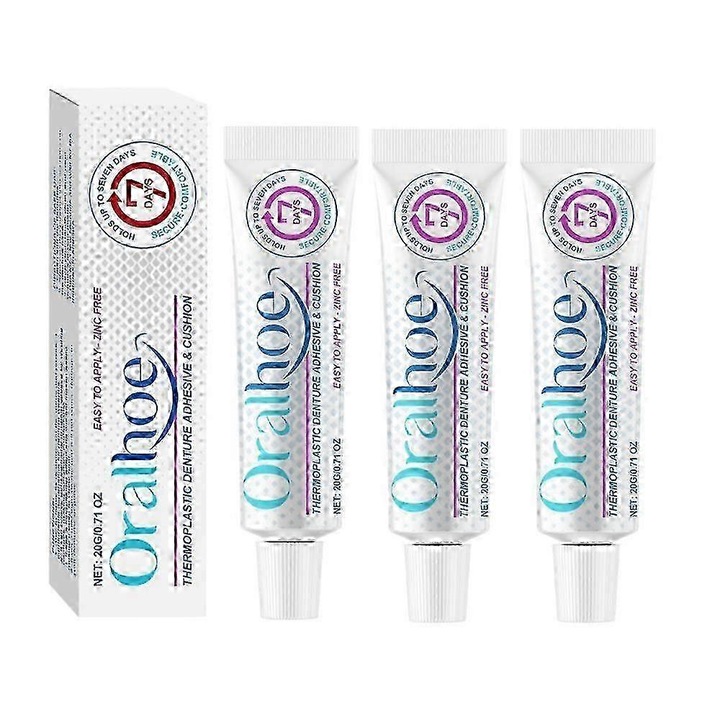 Adeziv pentru proteze dentare, ORALHOE, 20g, efect de fixare ferm, fara presiune excesiva, set de 1-3 bucati