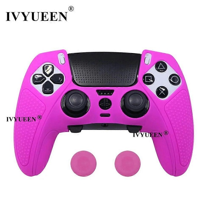 Husa antiderapanta pentru controller PlayStation 5 Dualsense Edge, silicon moale, roz, set de 18 culori