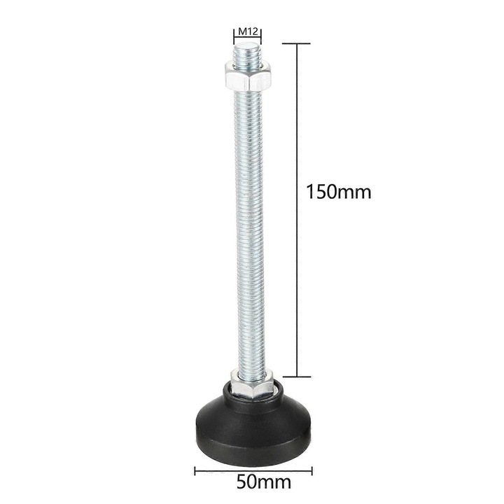 Set 4 Piese Picioare Reglabile pentru Mobilier, Nylon, Metal, 50xM12x150mm