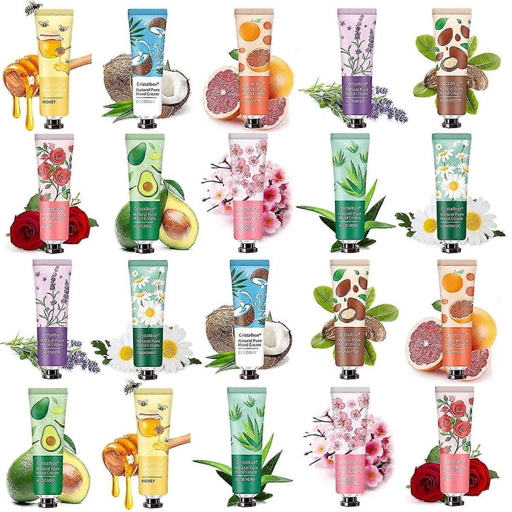 20 darab kézkrém, 10 illat, Hidratáló száraz kézre, Hordozható méret