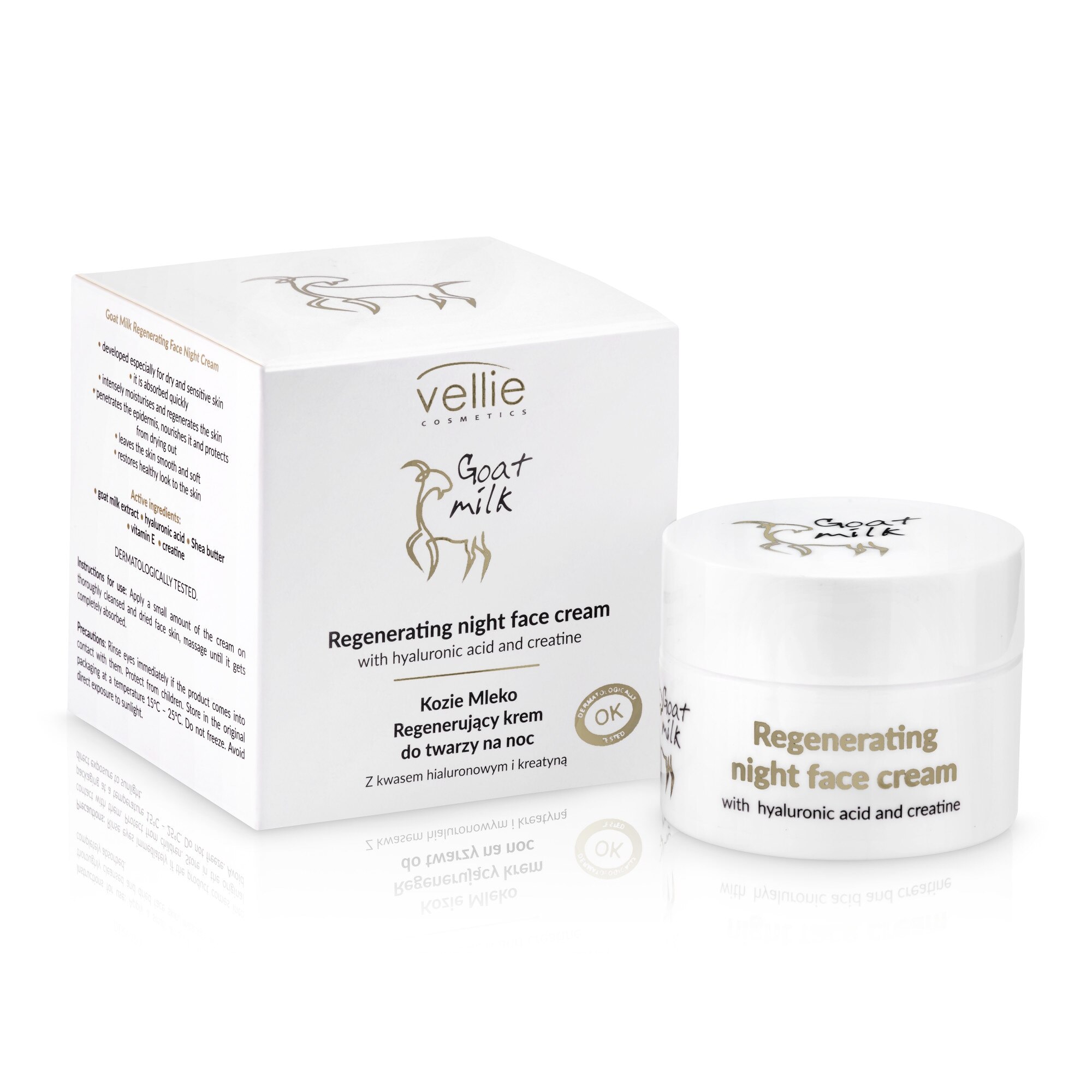 Crema de fata Regeneranta Vellie Goat Milk pentru noapte cu Acid Hialuronic, 50ml