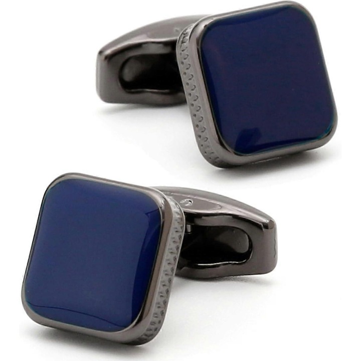 Set butoni de camasa pentru barbati, negru/albastru, 14mm, metal ecologic, ambalaj cadou