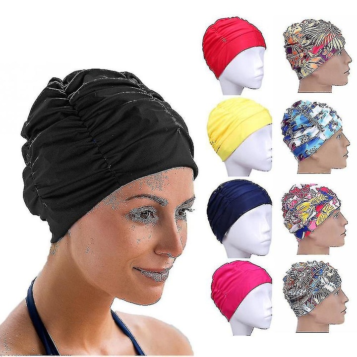 Caciula de inot unisex, turban, material nylon, imprimeu solid, 24x18cm, multicolor