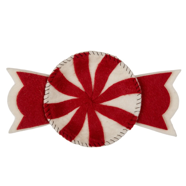 Bol Craciun textil alb rosu 30x18x3 cm