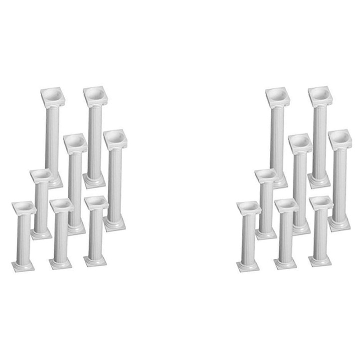 Set 16 stalpi sustinere pentru torturi, plastic alimentar, alb, 7.5x3cm si 12.5x3.5cm