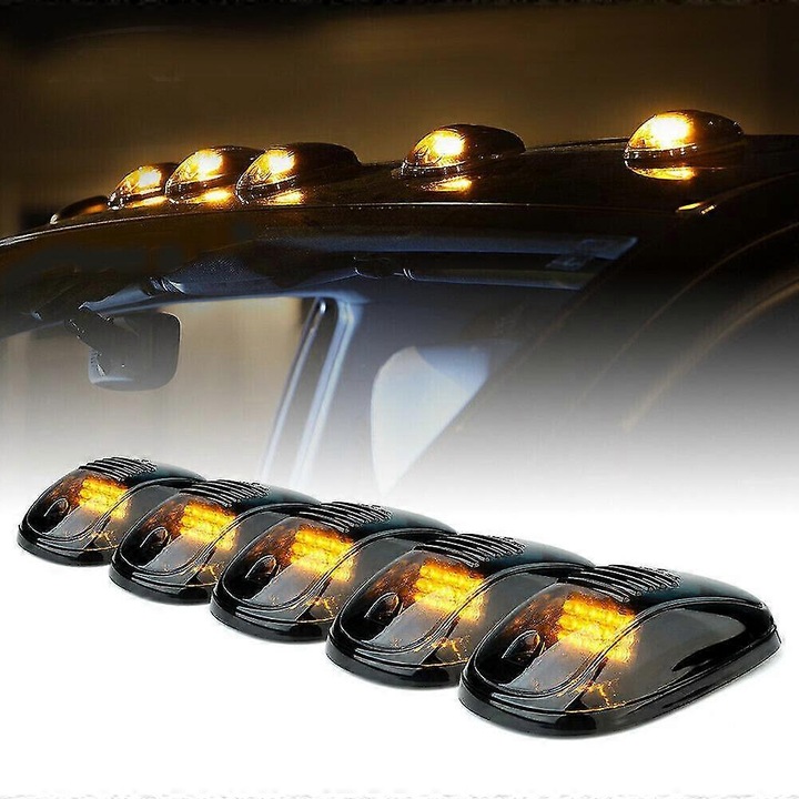 Set 5 Becuri Marker LED Amber pentru Acoperis Camion SUV, 5.50"x3.25"x1.50", Lentila Fumata