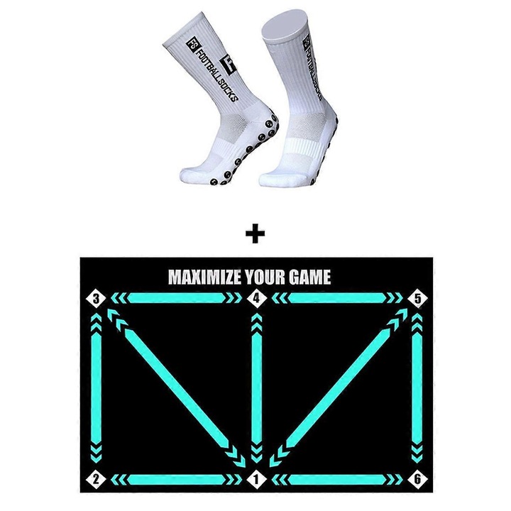 Covor de antrenament fotbal, negru, 1 mata si 1 pereche de sosete, accesorii antrenament