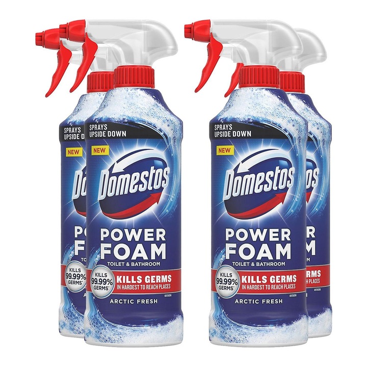 Set de 4 spray-uri de curatare toaleta si baie Domestos Power Foam Arctic Fresh, 450ml