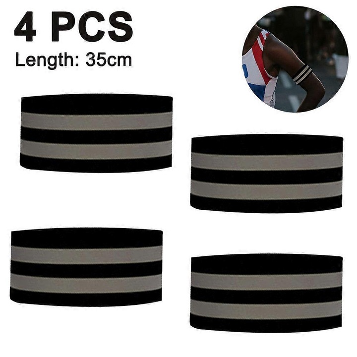 Set 4 Benzi Reflectorizante pentru Incheietura Mainii, Negru