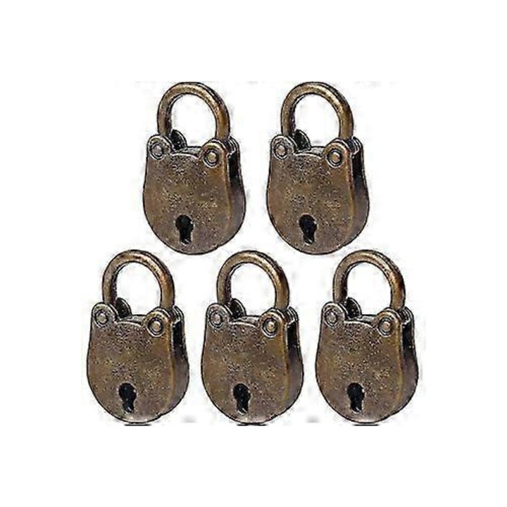 Комплект 5 мини винтидж катинара с ключ, бронз, 38x22x7мм