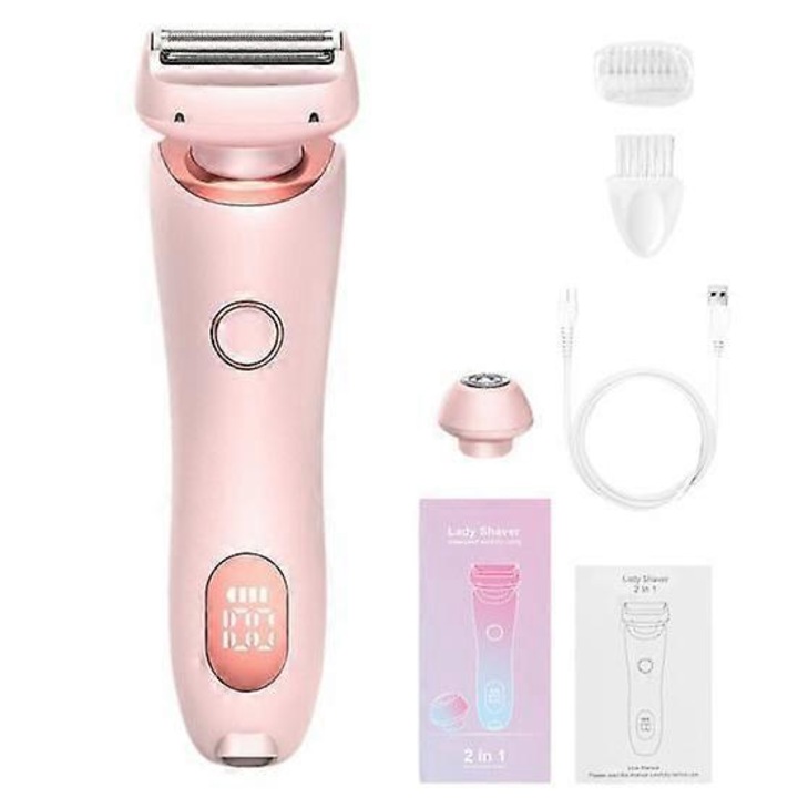 Epilator electric pentru femei, portabil, cu 3 lame, roz, 16.5x5x3.3cm, set complet
