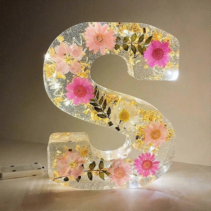 Lumina de noapte din rasina florala transparenta, 20x20x4cm