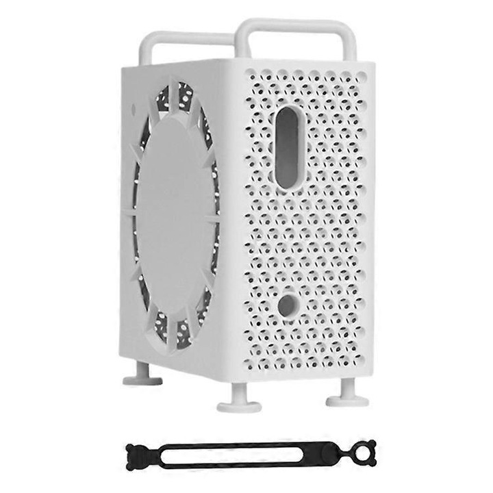 Carcasa de protectie pentru Mac Mini M4/M4 Pro, design elegant, alb, cu maner detasabil, protectie anti-soc