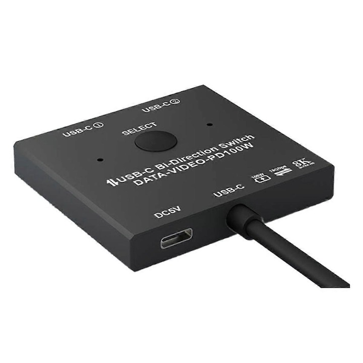Switch KVM USB-C 8K, 2in1, 100W, 10Gbps, Aluminiu