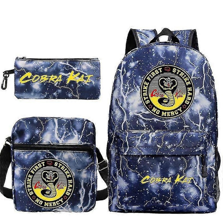 Rucsac Cobra Kai, set 3 piese, 29x16x42cm, unisex, capacitate 20-35 litri, imprimeu cartoon