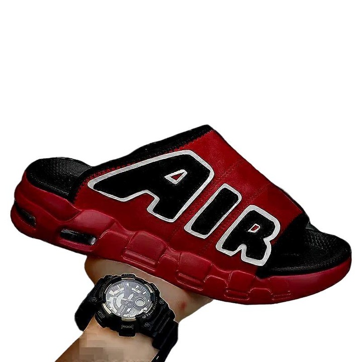 Papuci de casa barbati, EVA, Negru/Rosu