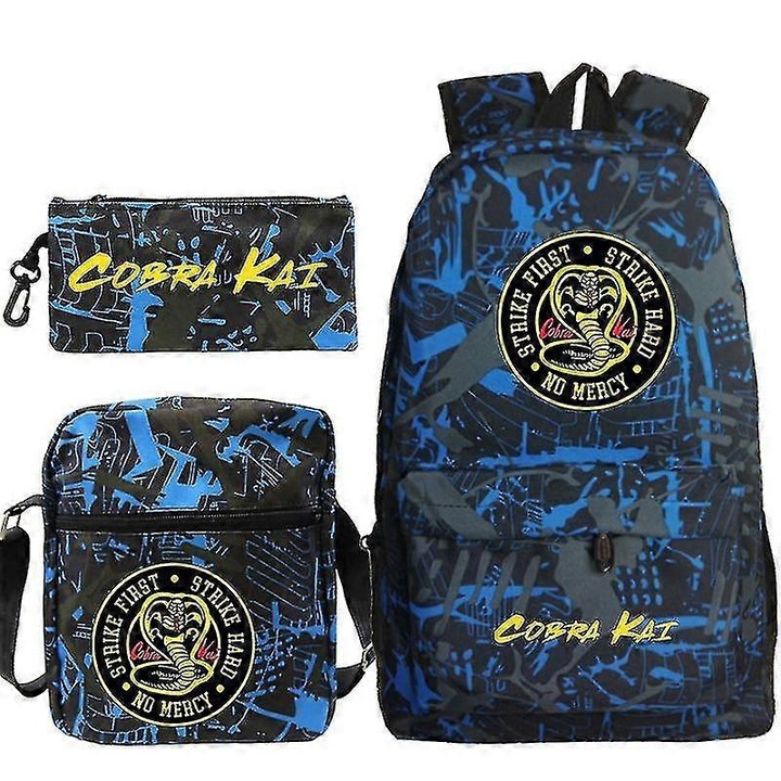 Set rucsac/penar/geanta Cobra Kai, 29x16x42cm, Unisex, Capacitate 20-35 Litre, Stil Casual, Multicolor