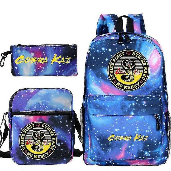 Set Rucsac/penar/geanta Cobra Kai, 29x16x42cm, Unisex, Capacitate 20-35 Litre, Stil Casual, Multicolor