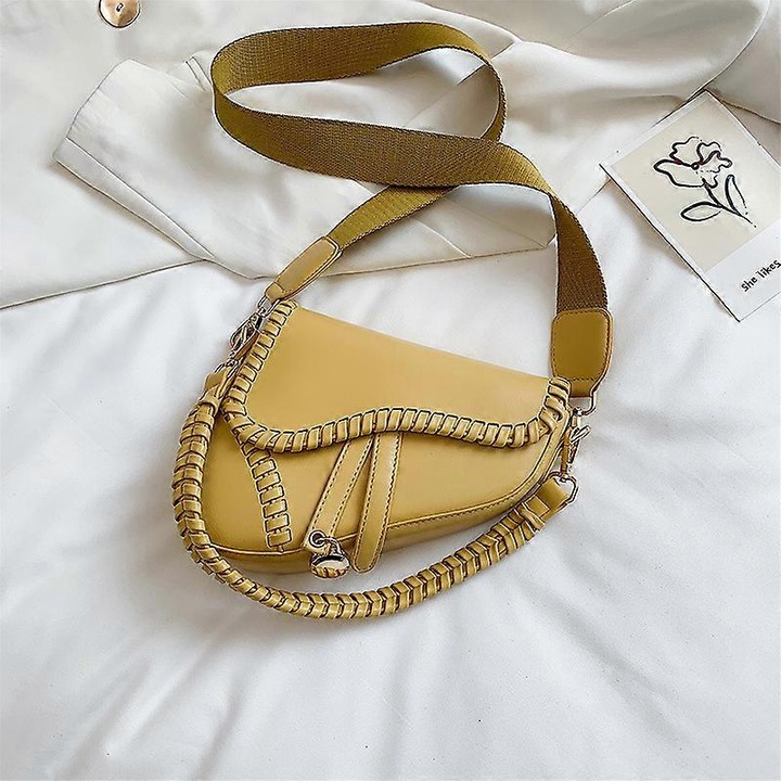 Női válltáska, vintage modell, sárga, 21x19x3cm, táska szett