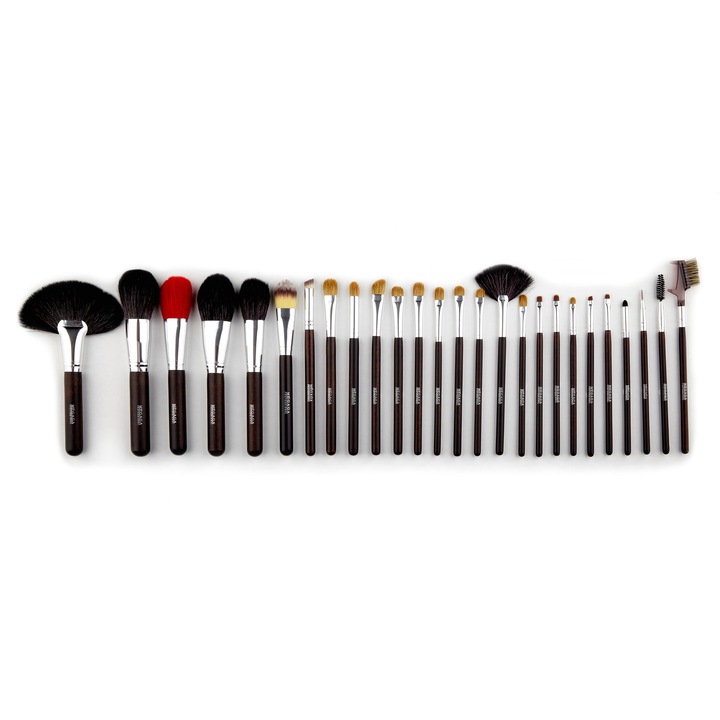 Set Pensule Machiaj Megaga Professional, Par Natural, 26 piese + Husa
