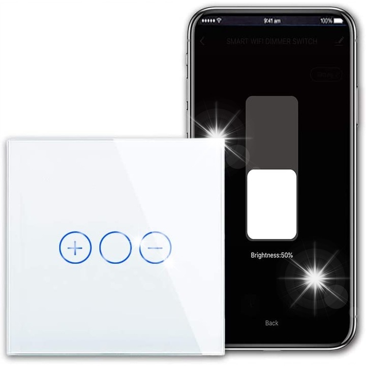 Kit Smart Home, Priza inteligenta, dimmer Wi-Fi, control tactil, alb