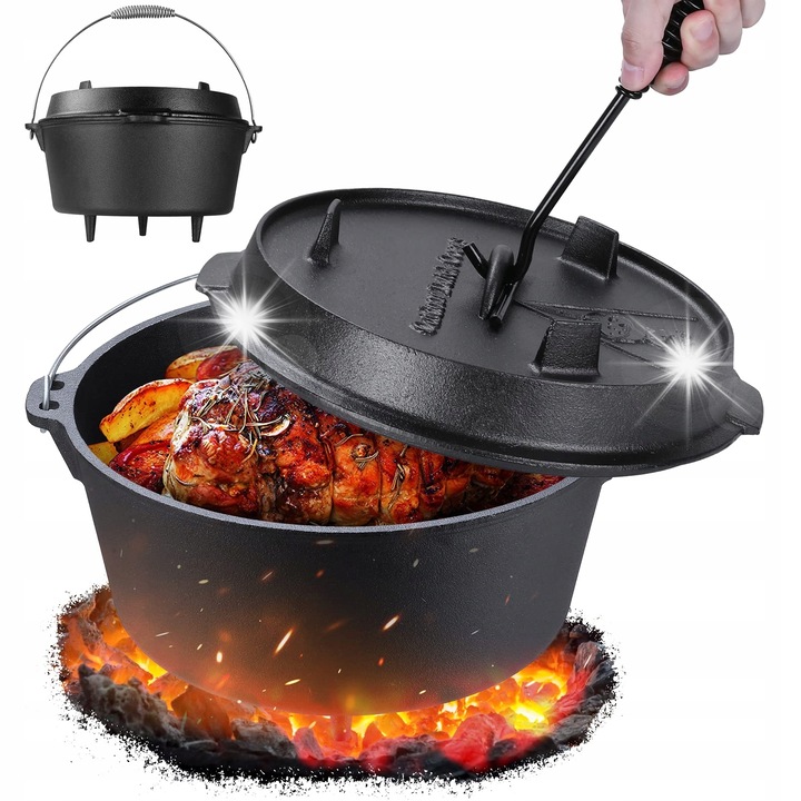 Ceaun din fonta, 9L, pentru gratar, cu maner, 30x17cm, ideal pentru 5-8 persoane