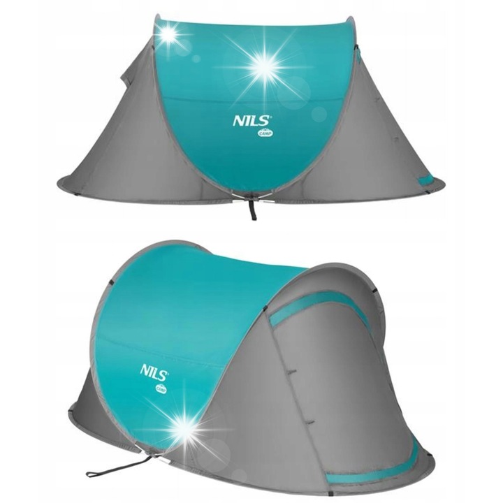 Палатка за къмпинг Nils Camp NC3743, 2 души, тюркоаз, 220x120x95см, саморазгъваща се, водоустойчива