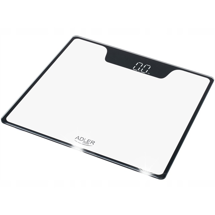 Кантар за тяло Adler AD 8174, 180кг, LED дисплей, бял, 30x30см