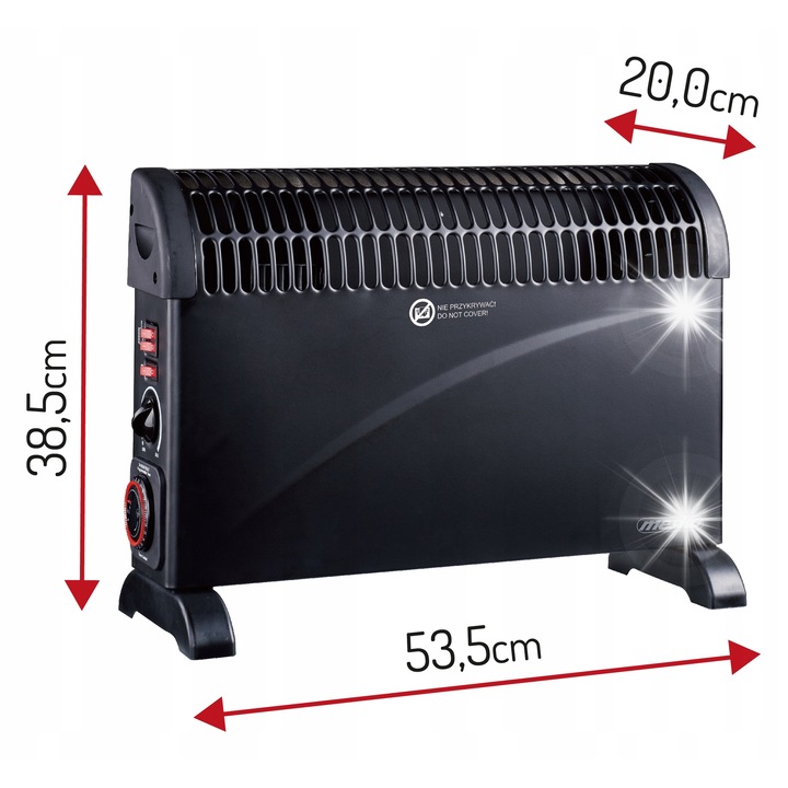 Convector electric Mesko cu timer si Turbo, 2000W, negru, 53,5x20x38,5cm