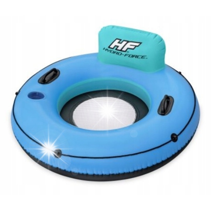 Felfújható strandkör háttámlával, Bestway, 106cm, zöld-fekete-kék, 2 fogantyú, italtartó