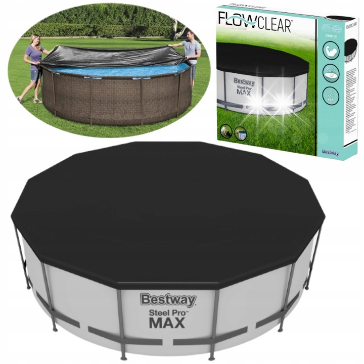 Защитно покритие за басейн, Bestway, 366см, черно, с дренажни отвори