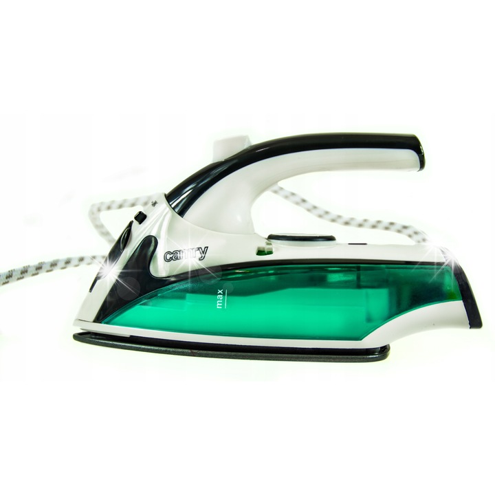 Fier de calcat turistic Camry 1500W, compact, cu abur, 18x9,5x14,5cm, alb