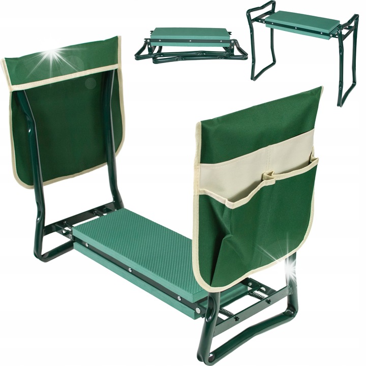 Scaun de gradina Jumi, metal, verde, 28x59x49cm, set cu 2 huse pentru unelte