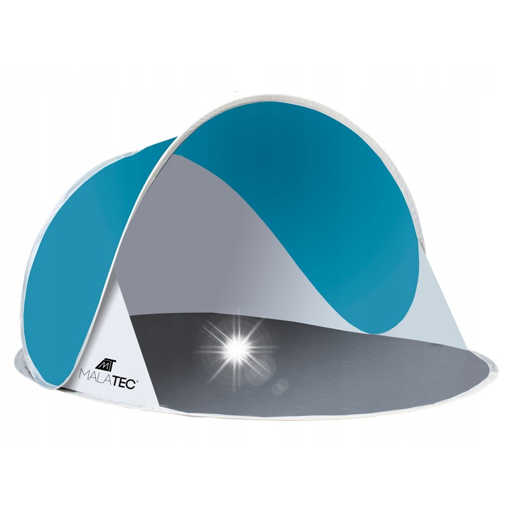 Cort plaja Trizand, auto-retractabil, protectie UV, 145x100x70cm, albastru-gri, set cu husa