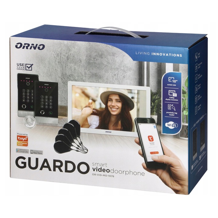 Set videointerfon wireless Orno, monitor LCD 10", camera Full HD, 1 panou exterior
