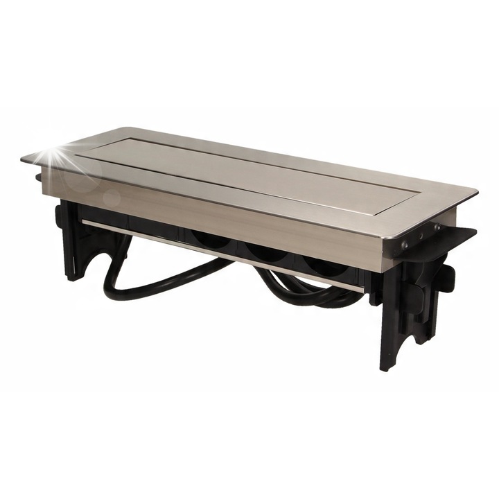 Вграден контакт Orno, 3x250V с 2 USB порта, 1.8м кабел, сребрист, 311x94x112мм