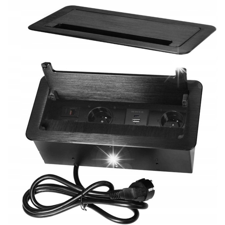 Prelungitor pentru blat Orno, 2xUSB A+C, 2xRJ45, 2x230V, negru, 130x265x90mm