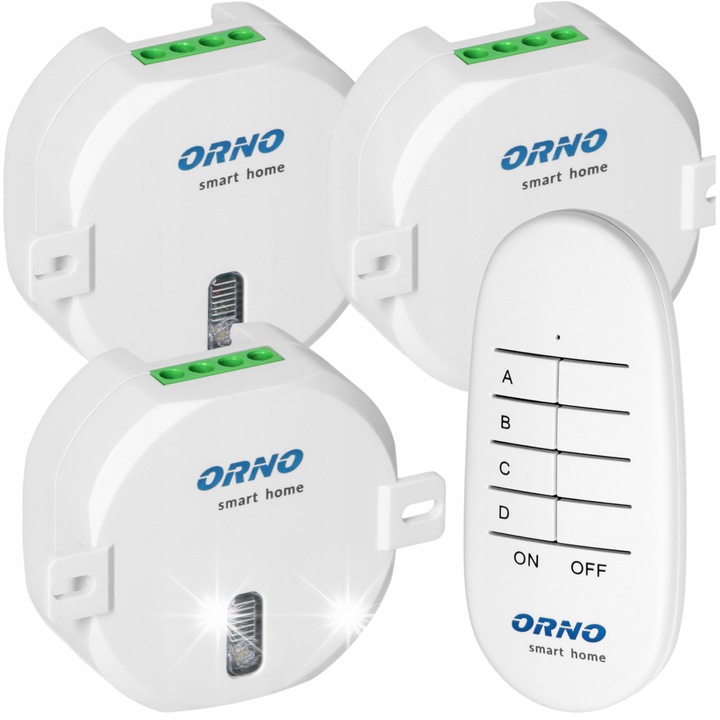 Set intrerupatoare wireless cu 3 receptoare si telecomanda, Orno, 433MHz, alb