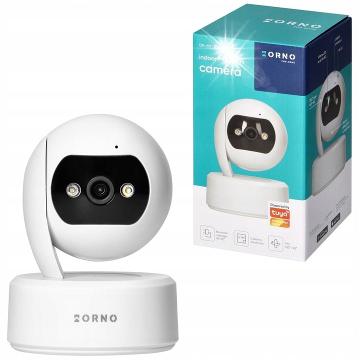 Camera de supraveghere interioara rotativa 4MP, Orno, Wi-Fi, aplicatie Tuya, detectie miscare, alb, 86x125mm