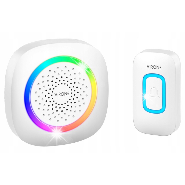 Sonerie electrica fara fir Virone DB-7/W, waterproof IP44, LED RGB, 300m, 60 melodii