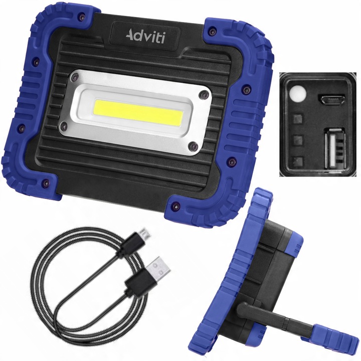 Proiector portabil Adviti, model AD-NR-6151L4, 20W, 1250lm, 4000K, acumulator 4400mAh, set cu cablu USB