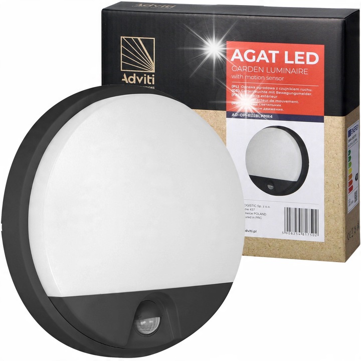 LED kültéri lámpa mozgásérzékelővel, Adviti, 10W, 4000K, fekete