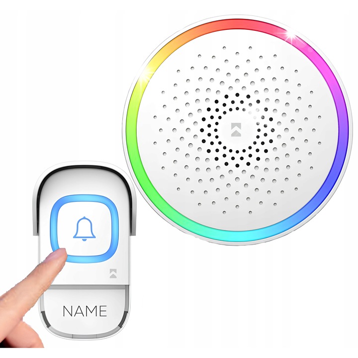 Безжичен електрически звънец ENTIKO DC, 300м, IP55, 60 мелодии, бял, пълен комплект