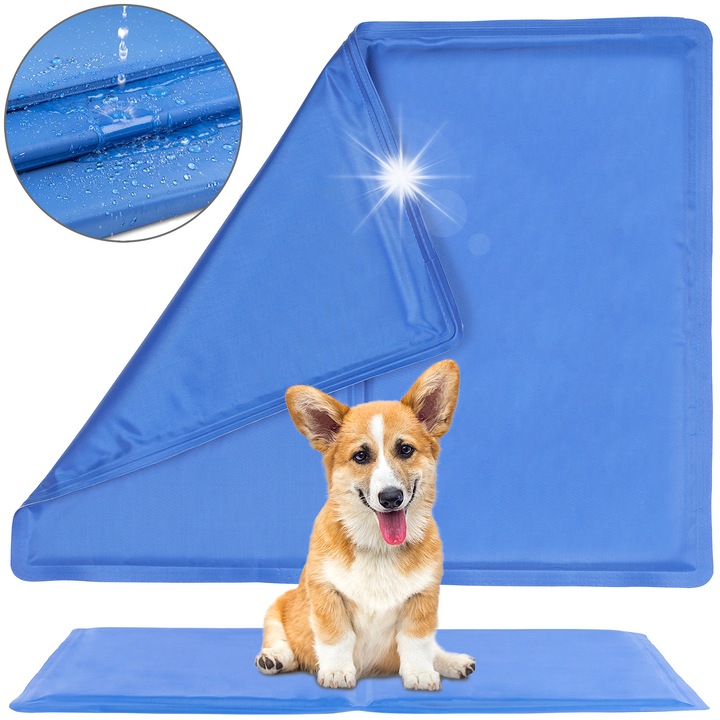 Saltea racoroasa pentru caini si pisici, Ragi, 50x40cm, albastra, impermeabila, usor de curatat