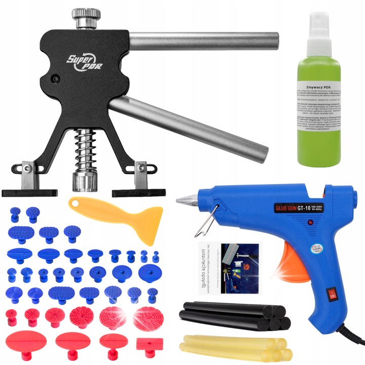 Set profesional pentru eliminarea loviiturilor, Ragnar Moto, puller PDR, pistol 100W, 38 adaptoare, 5 lasi de adeziv, negru