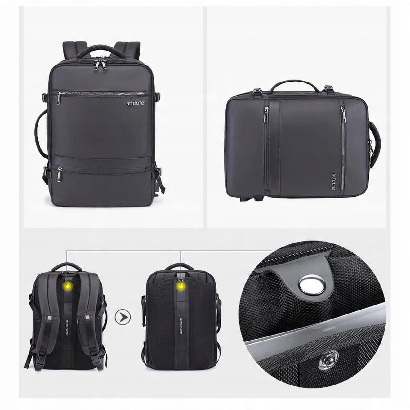 Rucsac Arctic Hunter pentru laptop 17.3 inch, impermeabil, 19/32 litri, negru, 43x30x15cm
