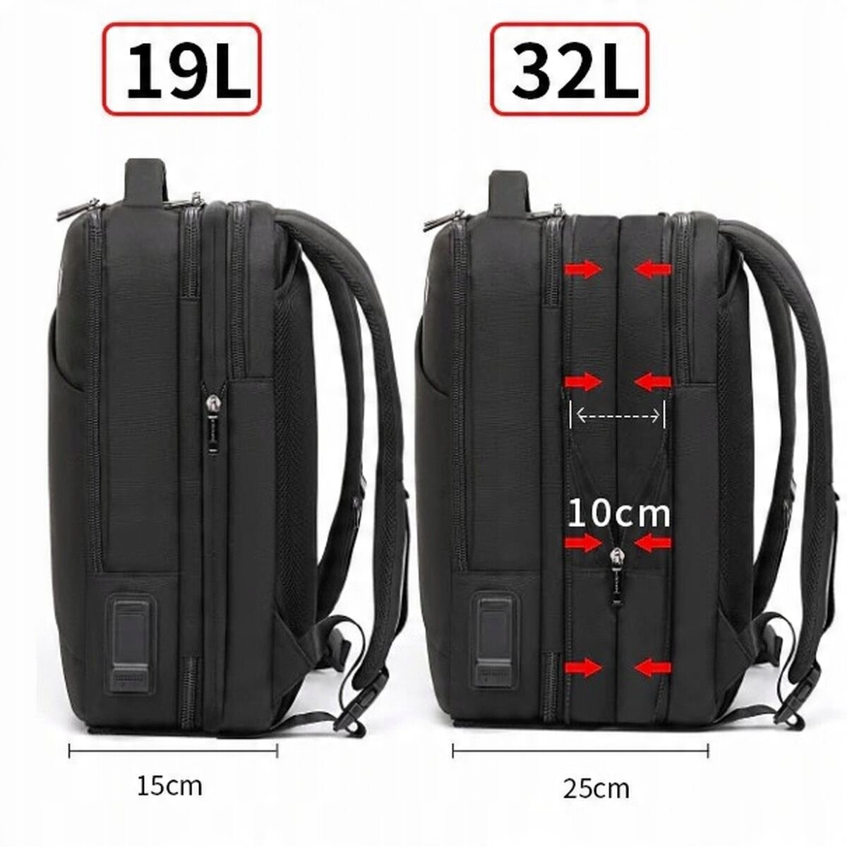 Rucsac Arctic Hunter pentru laptop 17.3 inch, impermeabil, 19/32 litri, negru, 43x30x15cm