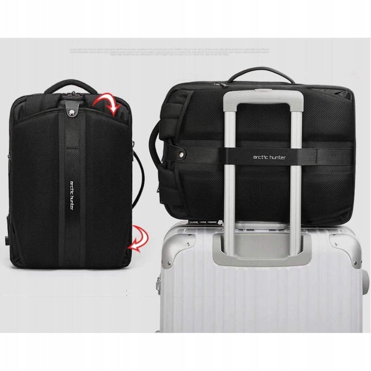 Rucsac Arctic Hunter pentru laptop 17.3 inch, impermeabil, 19/32 litri, negru, 43x30x15cm