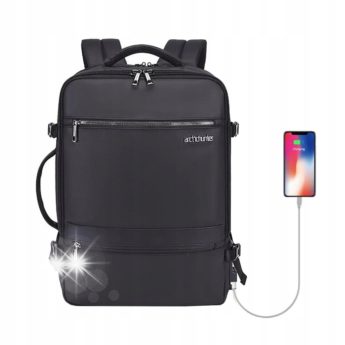 Rucsac Arctic Hunter pentru laptop 17.3 inch, impermeabil, 19/32 litri, negru, 43x30x15cm